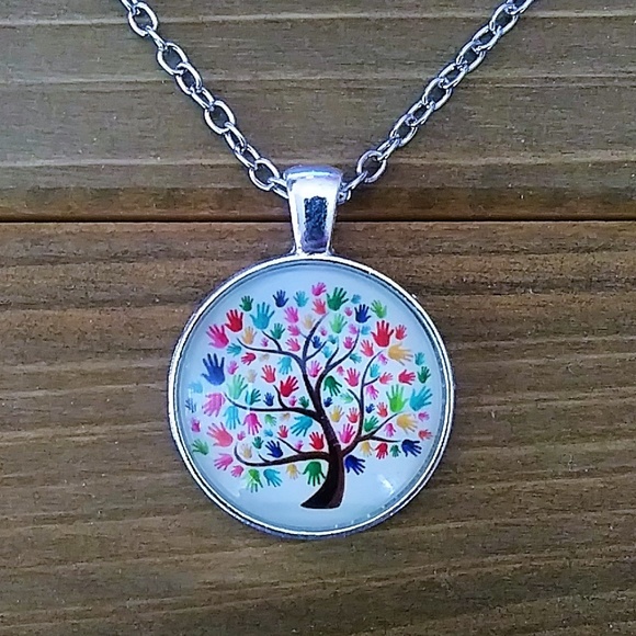 Jewelry - Autism Tree Glass Cabochon Pendant Necklace